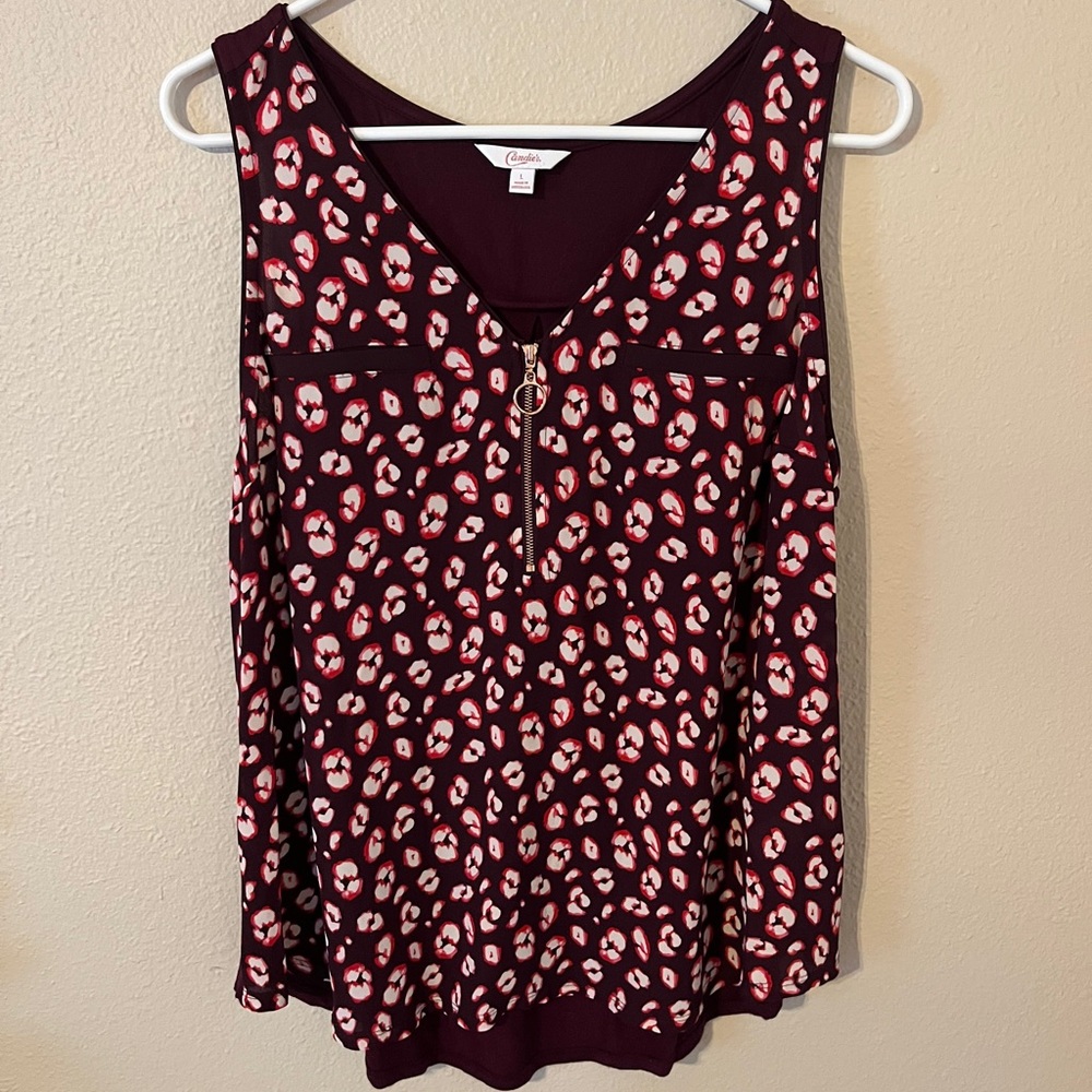 Candie's Purple & Red Sleeveless Tank Top with V-Neckline Zip Front Size L